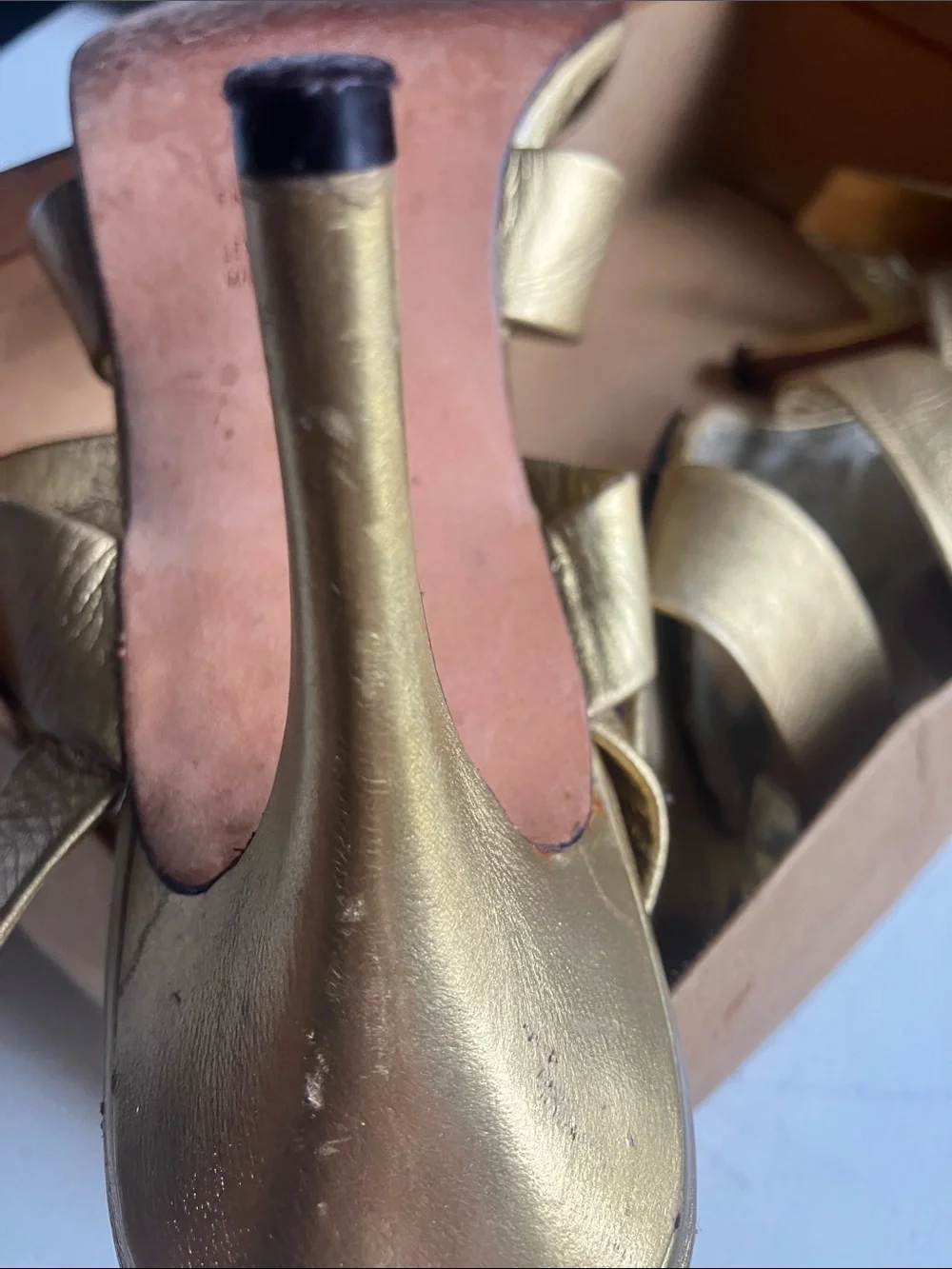 Ann Marino Gold Strappy High Heel Sandals